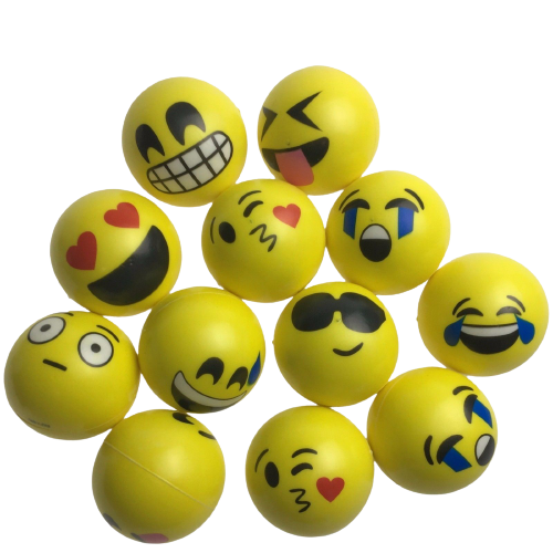 12 EMOJI FACE STRESS BALLS Hand Relief Squeeze Tension Reliever Soft Smiley 70mm V563-EMOJI-STRESSBALLS-1PK