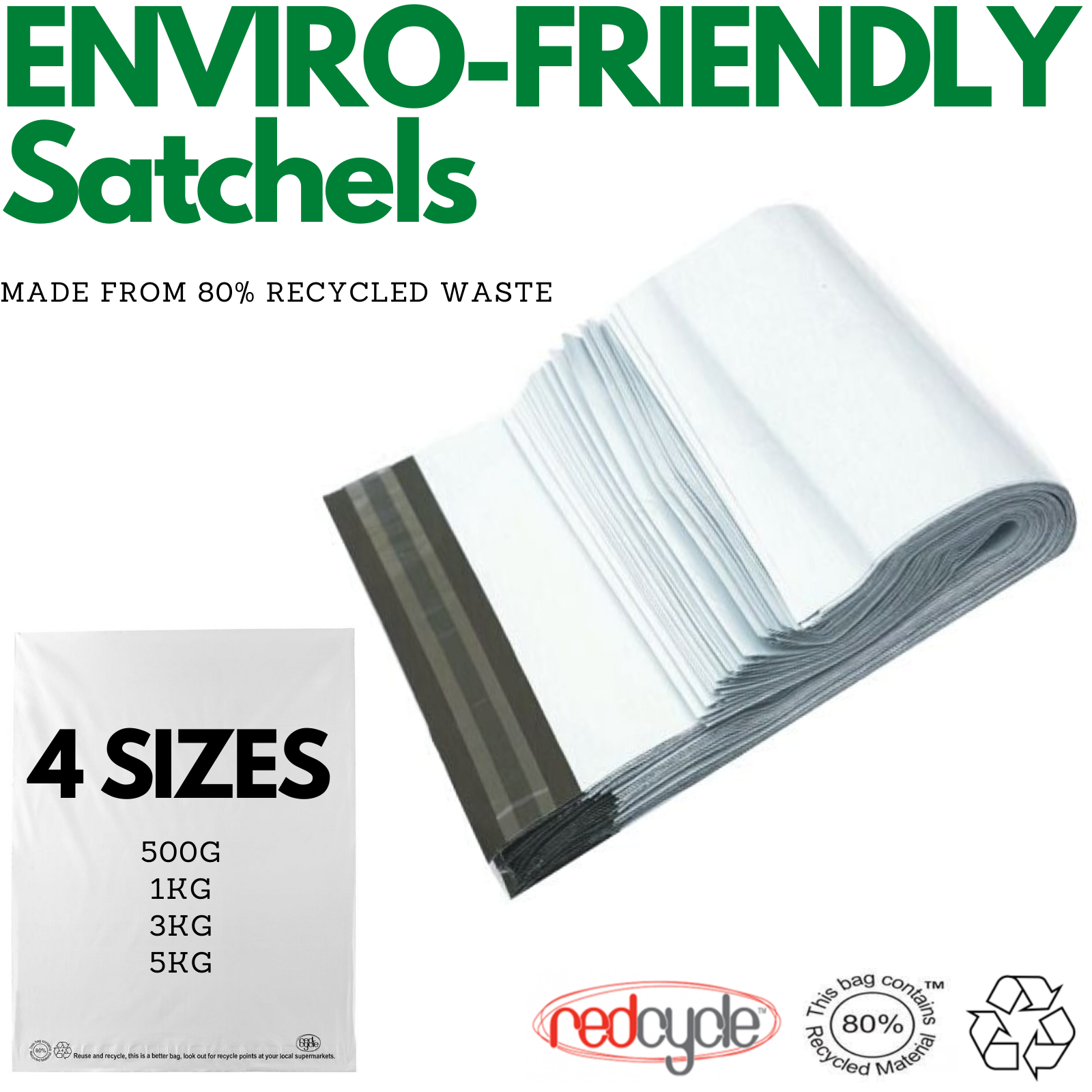 Enviro Recycled Courier Satchels Poly Mailer Bag Accredited Self Sealing Shipping - 5kg (510x435x50mm) - 750pcs