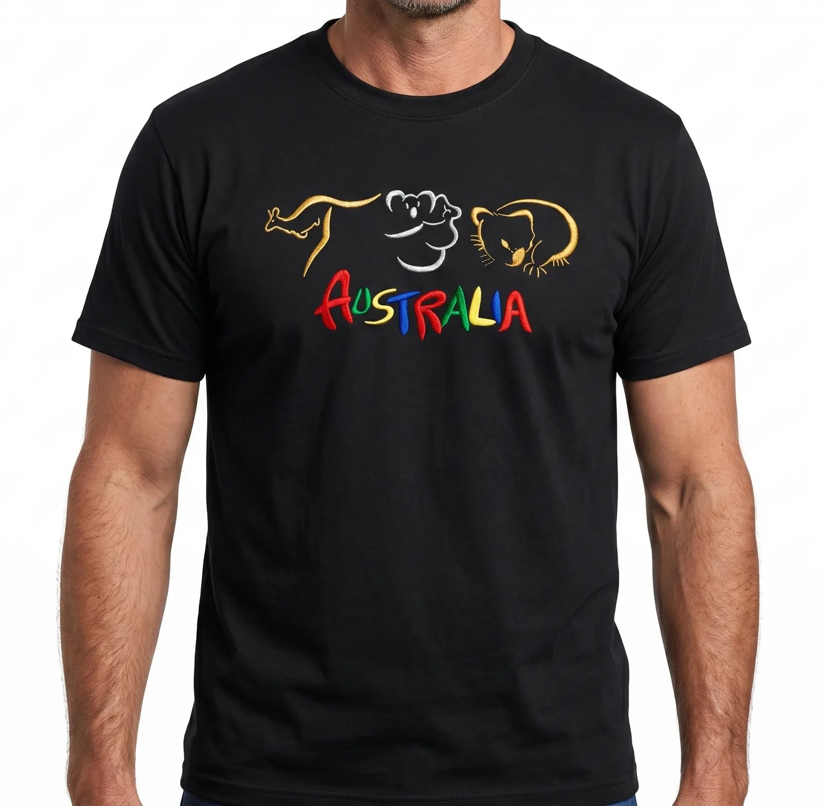Adult Australia T Shirt Kangaroo Koala 100% Cotton Souvenir Tee Top - Black - S V563-ET1-BLK-S