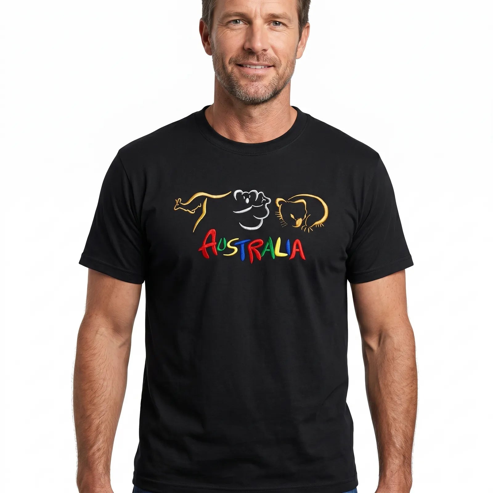 Adult Australia T Shirt Kangaroo Koala 100% Cotton Souvenir Tee Top - Black - S V563-ET1-BLK-S