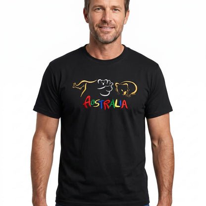 Adult Australia T Shirt Kangaroo Koala 100% Cotton Souvenir Tee Top - Black - S V563-ET1-BLK-S