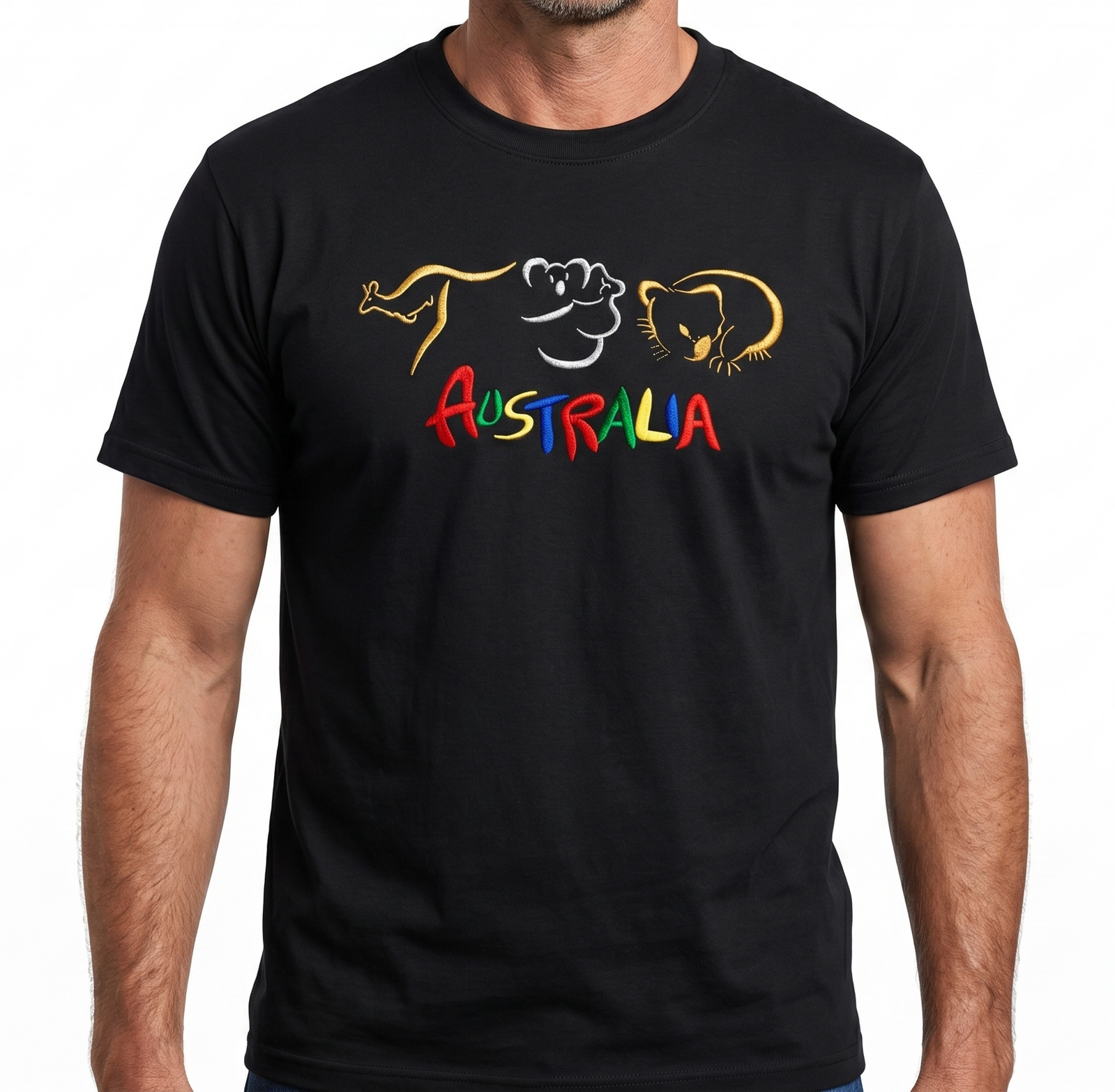 Adult Australia T Shirt Kangaroo Koala 100% Cotton Souvenir Tee Top - Black - XL V563-ET1-BLK-XL