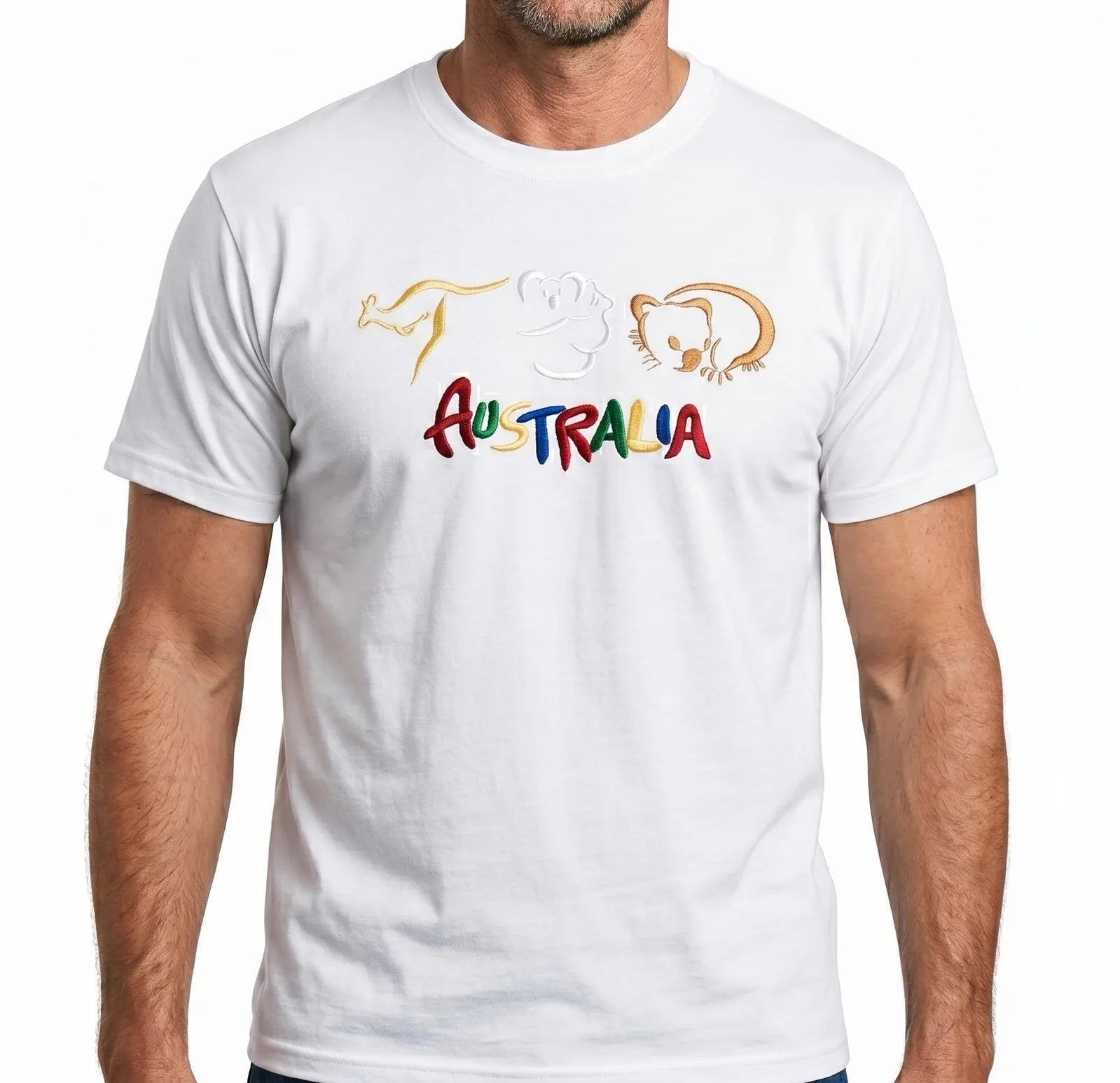 Adult Australia T Shirt Kangaroo Koala 100% Cotton Souvenir Tee Top - White - L V563-ET1-WHT-L