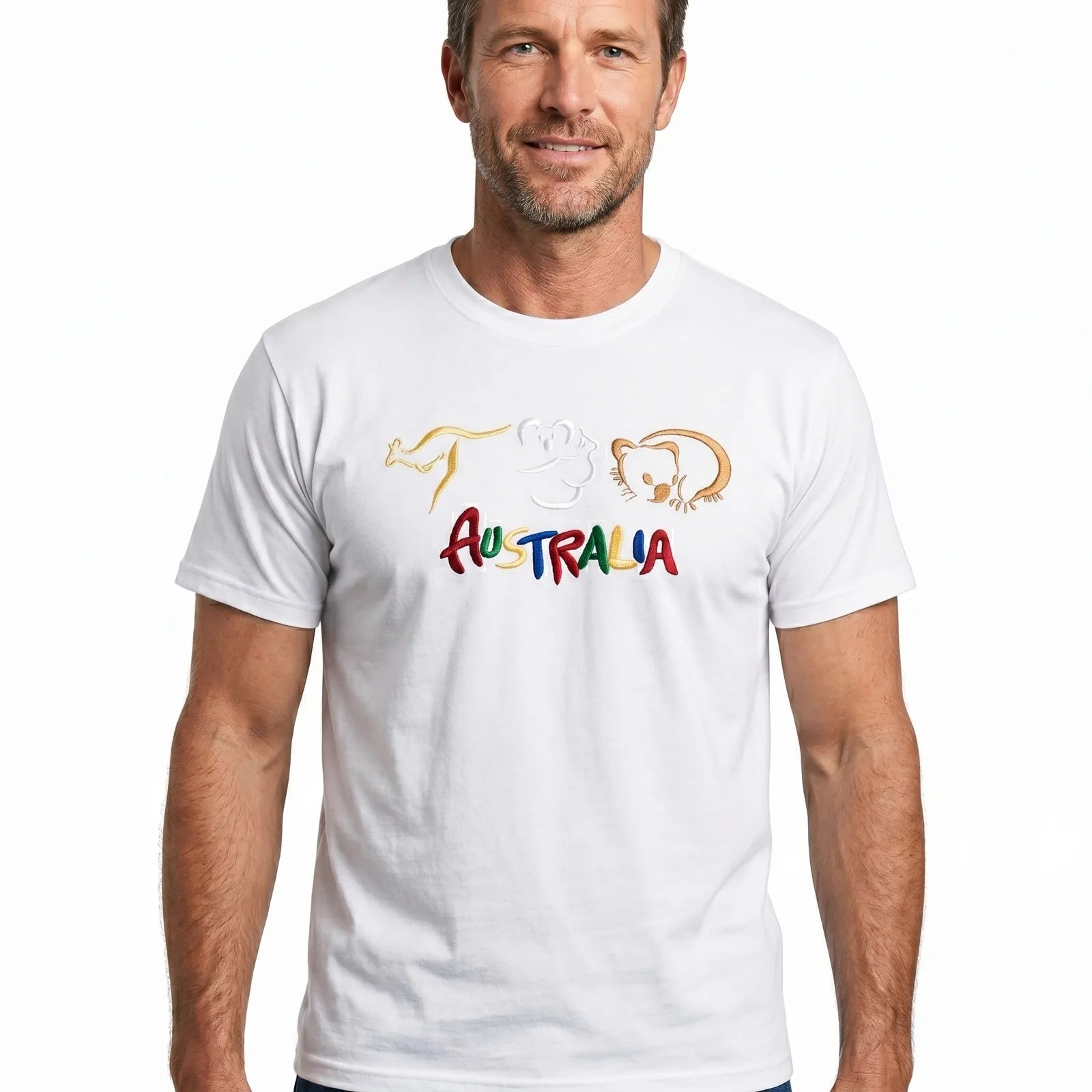 Adult Australia T Shirt Kangaroo Koala 100% Cotton Souvenir Tee Top - White - L V563-ET1-WHT-L