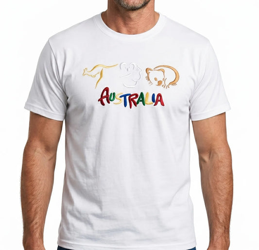 Adult Australia T Shirt Kangaroo Koala 100% Cotton Souvenir Tee Top - White - XL V563-ET1-WHT-XL