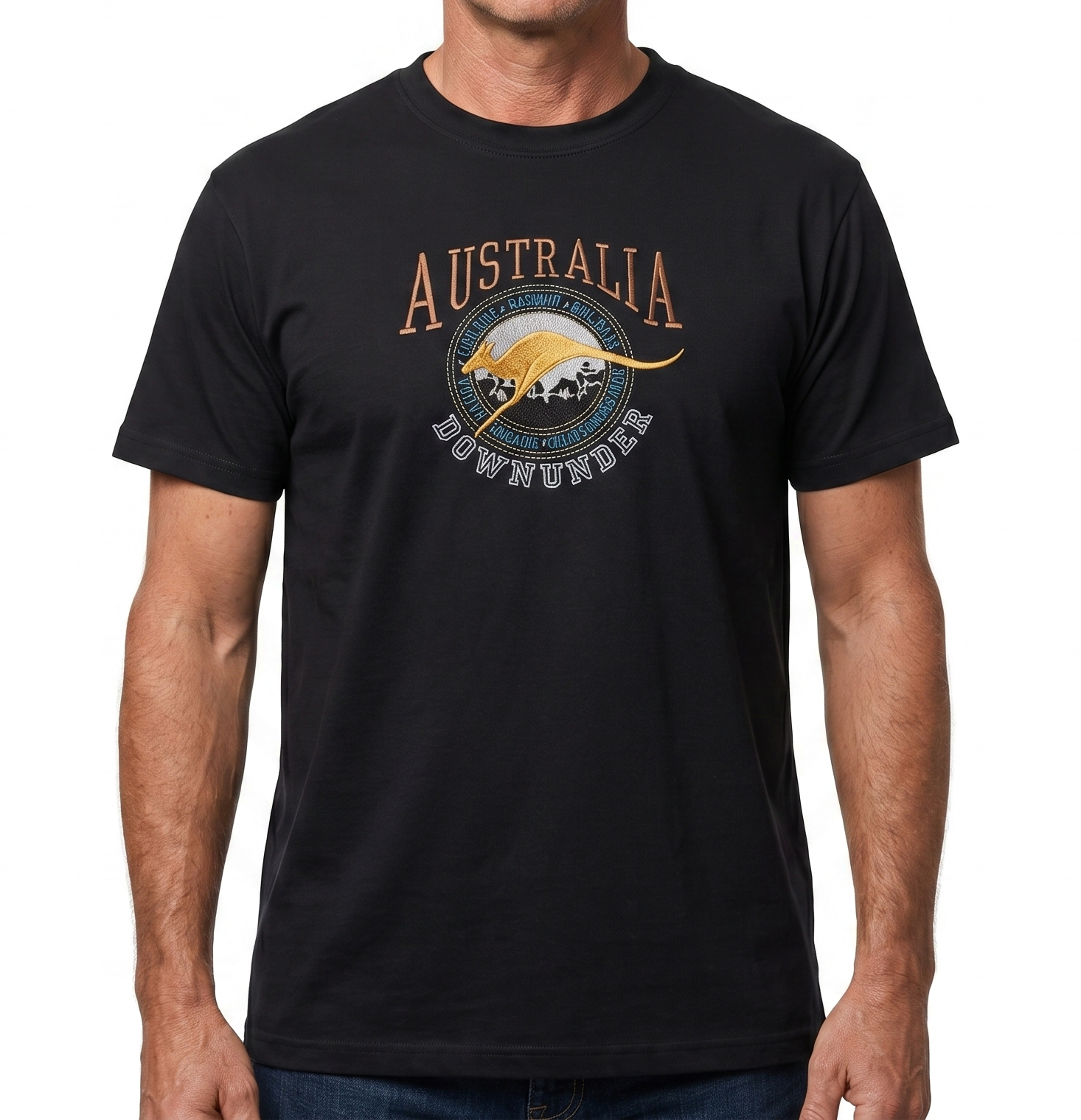 Adult Australia Kangaroo T Shirt Australia Day Souvenir Tee Top 100% Cotton - Black - S V563-ET15-BLK-S