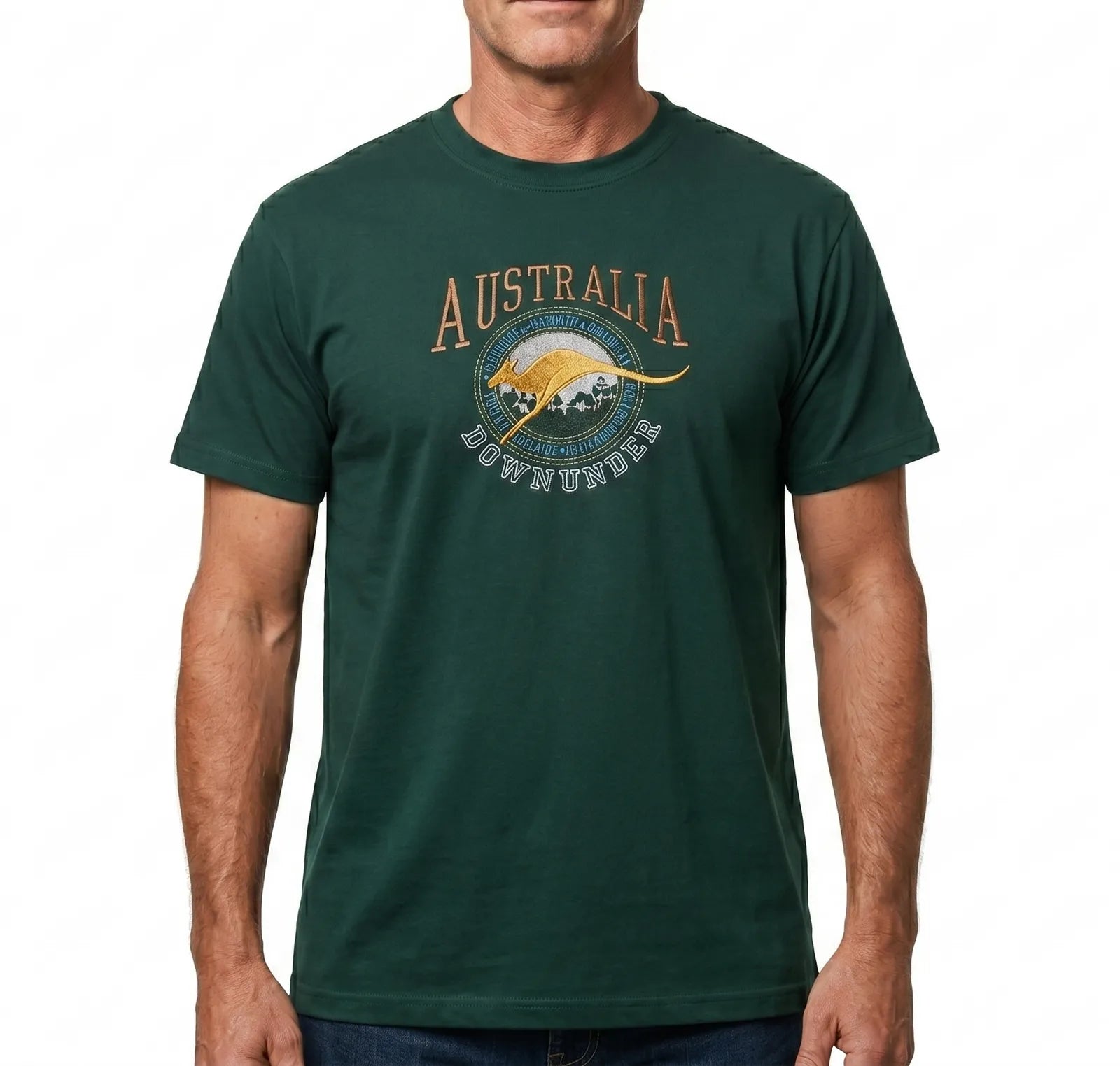 Adult Australia Kangaroo T Shirt Australia Day Souvenir Tee Top 100% Cotton - Bottle Green - XL V563-ET15-BTTLGRN-XL
