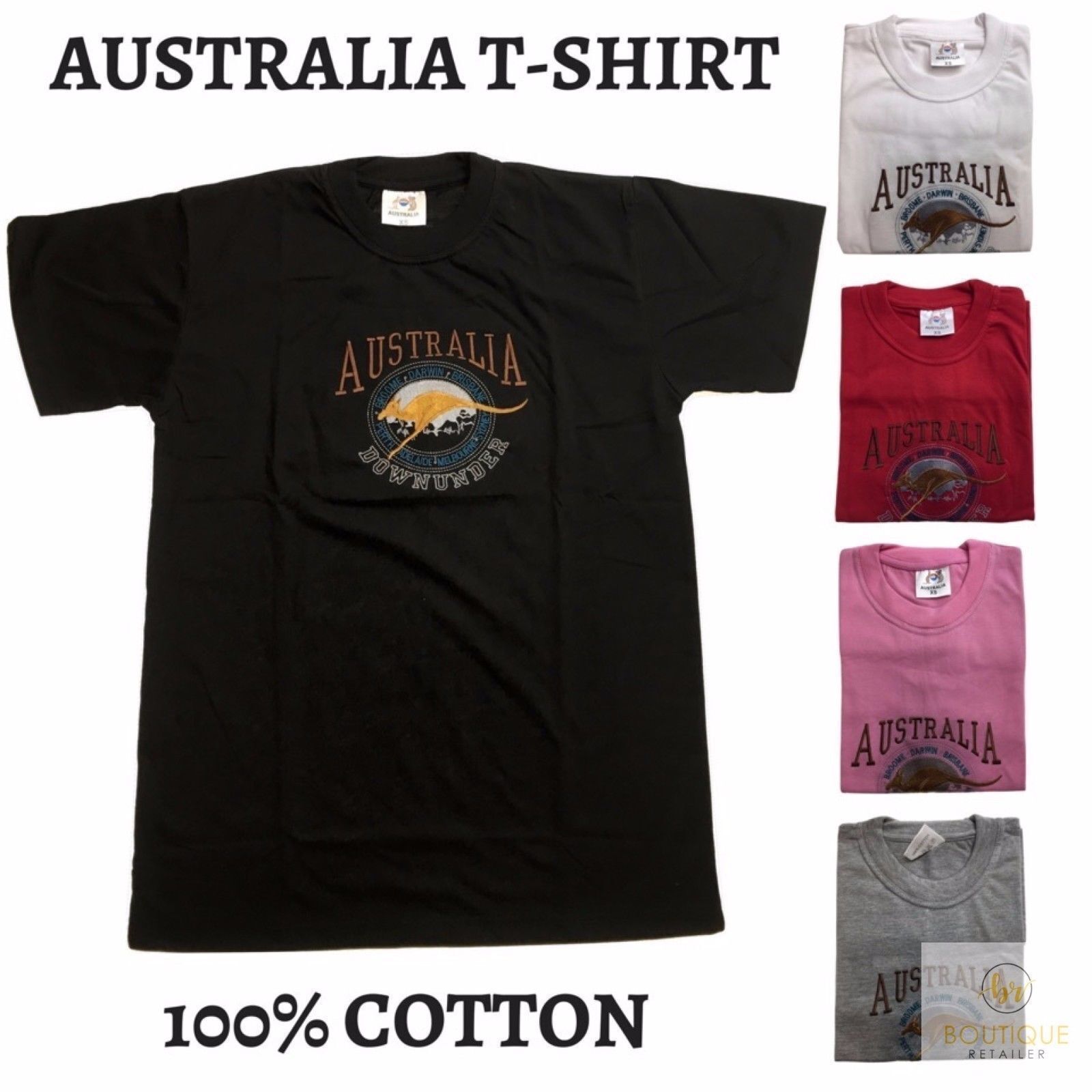 Adult Australia Kangaroo T Shirt Australia Day Souvenir Tee Top 100% Cotton - Grey - XL V563-ET15-GRY-XL