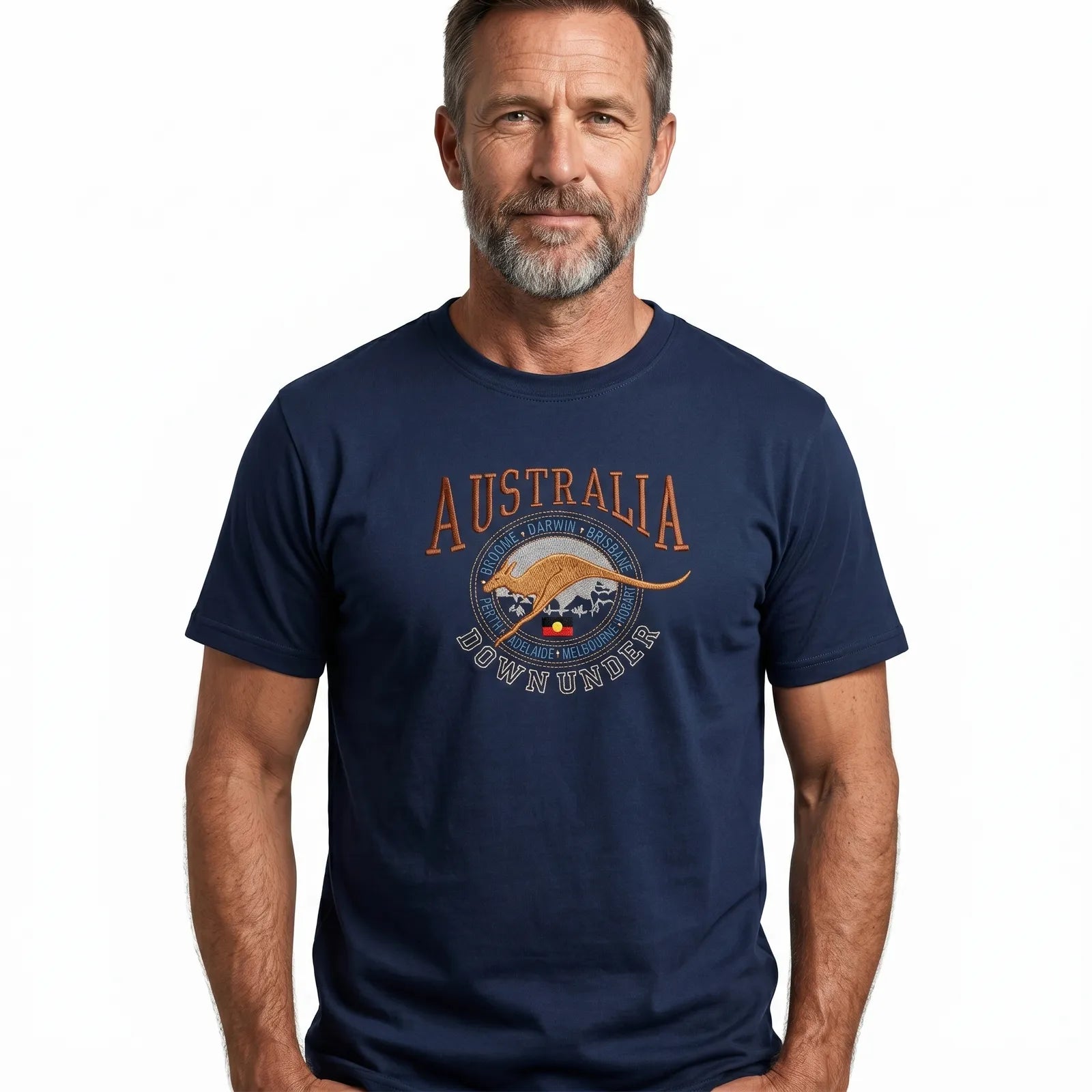 Adult Australia Kangaroo T Shirt Australia Day Souvenir Tee Top 100% Cotton - Navy - M V563-ET15-NVY-M