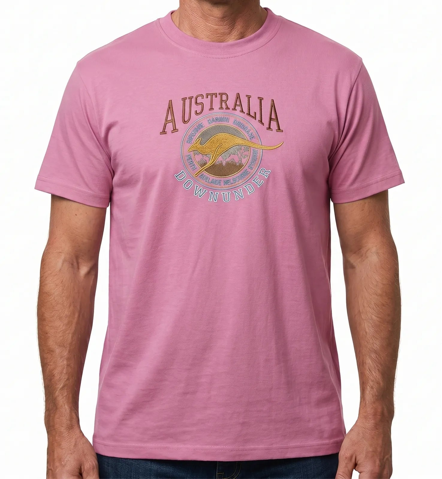Adult Australia Kangaroo T Shirt Australia Day Souvenir Tee Top 100% Cotton - Pink - M V563-ET15-PNK-M