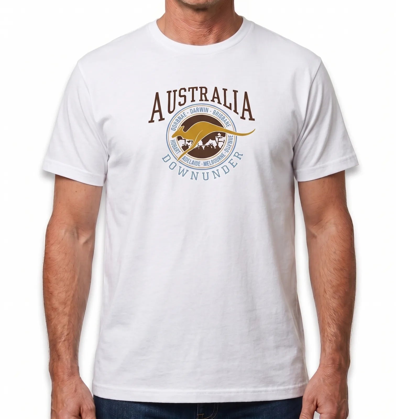Adult Australia Kangaroo T Shirt Australia Day Souvenir Tee Top 100% Cotton - White - S V563-ET15-WHT-S