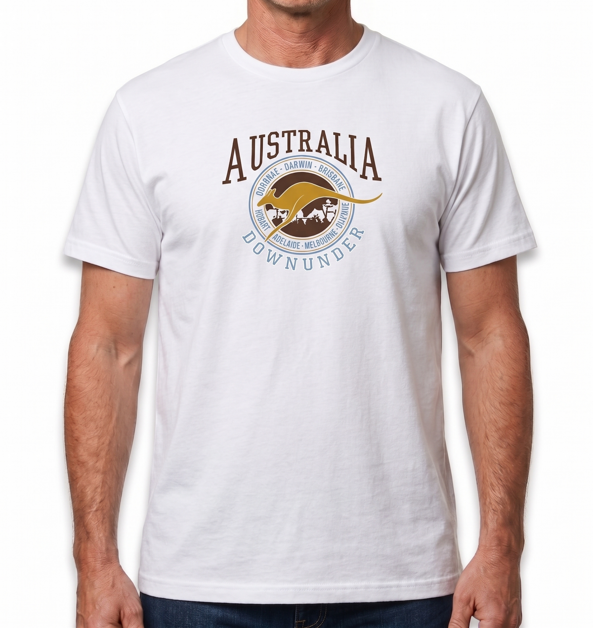 Adult Australia Kangaroo T Shirt Australia Day Souvenir Tee Top 100% Cotton - White - XS V563-ET15-WHT-XS