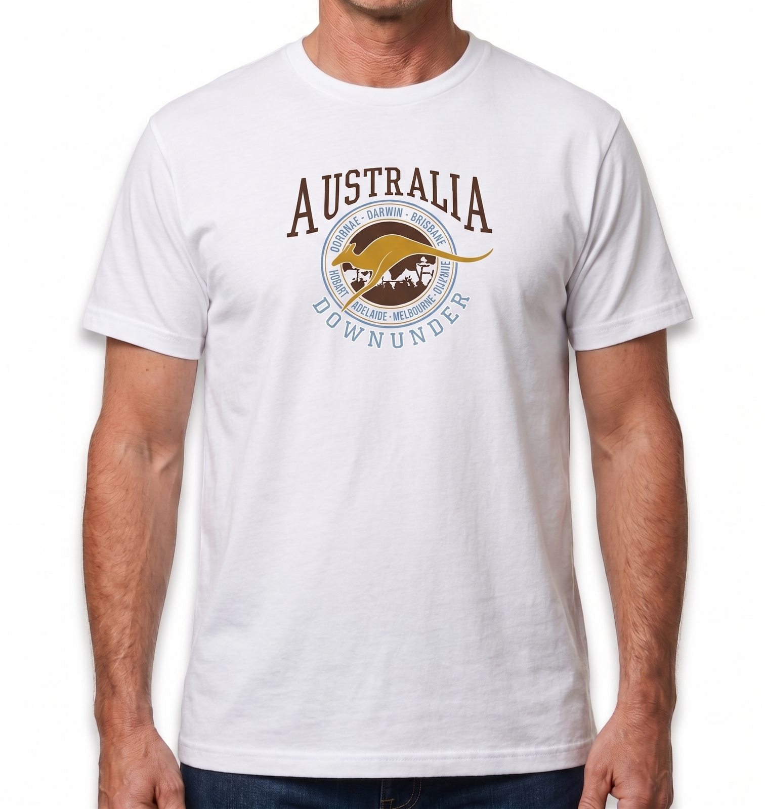 Adult Australia Kangaroo T Shirt Australia Day Souvenir Tee Top 100% Cotton - White - XS V563-ET15-WHT-XS