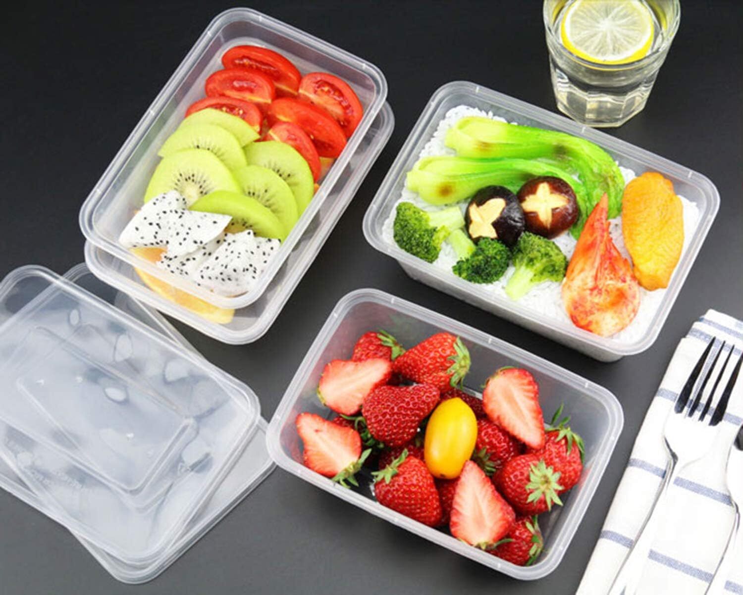 96pcs 2000ml Reusable Food Containers Plastic Meal Prep Storage w/ Lids - BPA Free (246*157*67mm) V563-FC2000-8-12PK