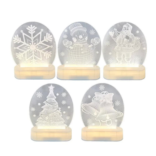 CarolCraft Christmas LED Acrylic USB Lamp Set of 5 Decoration Ornament Xmas Gift V563-FES-001-TAB-SET