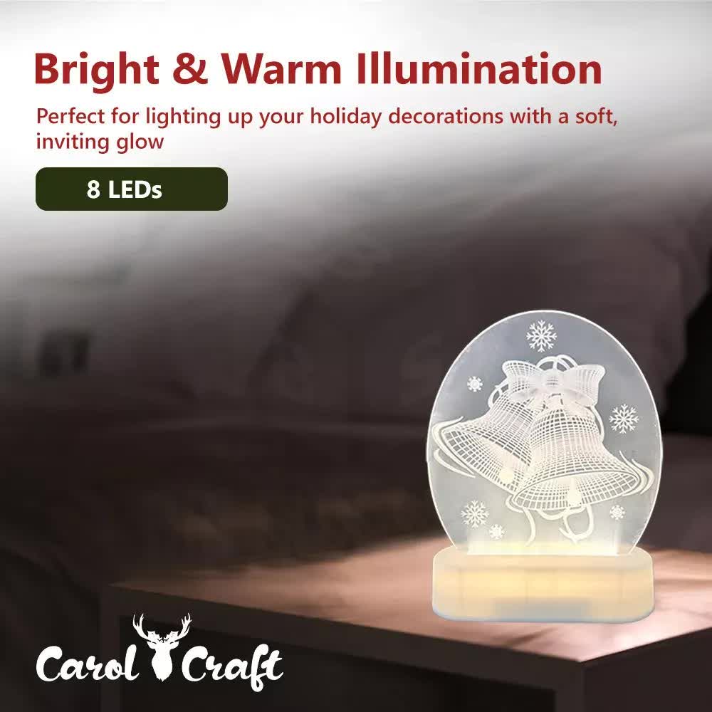 CarolCraft Christmas LED Acrylic USB Lamp Set of 5 Decoration Ornament Xmas Gift V563-FES-001-TAB-SET