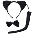 BLACK CAT EARS HEADBAND w Bow Tail Animal Costume Halloween Party Hair Accessory V563-FF-2569-7