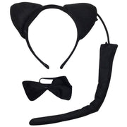 BLACK CAT EARS HEADBAND w Bow Tail Animal Costume Halloween Party Hair Accessory V563-FF-2569-7