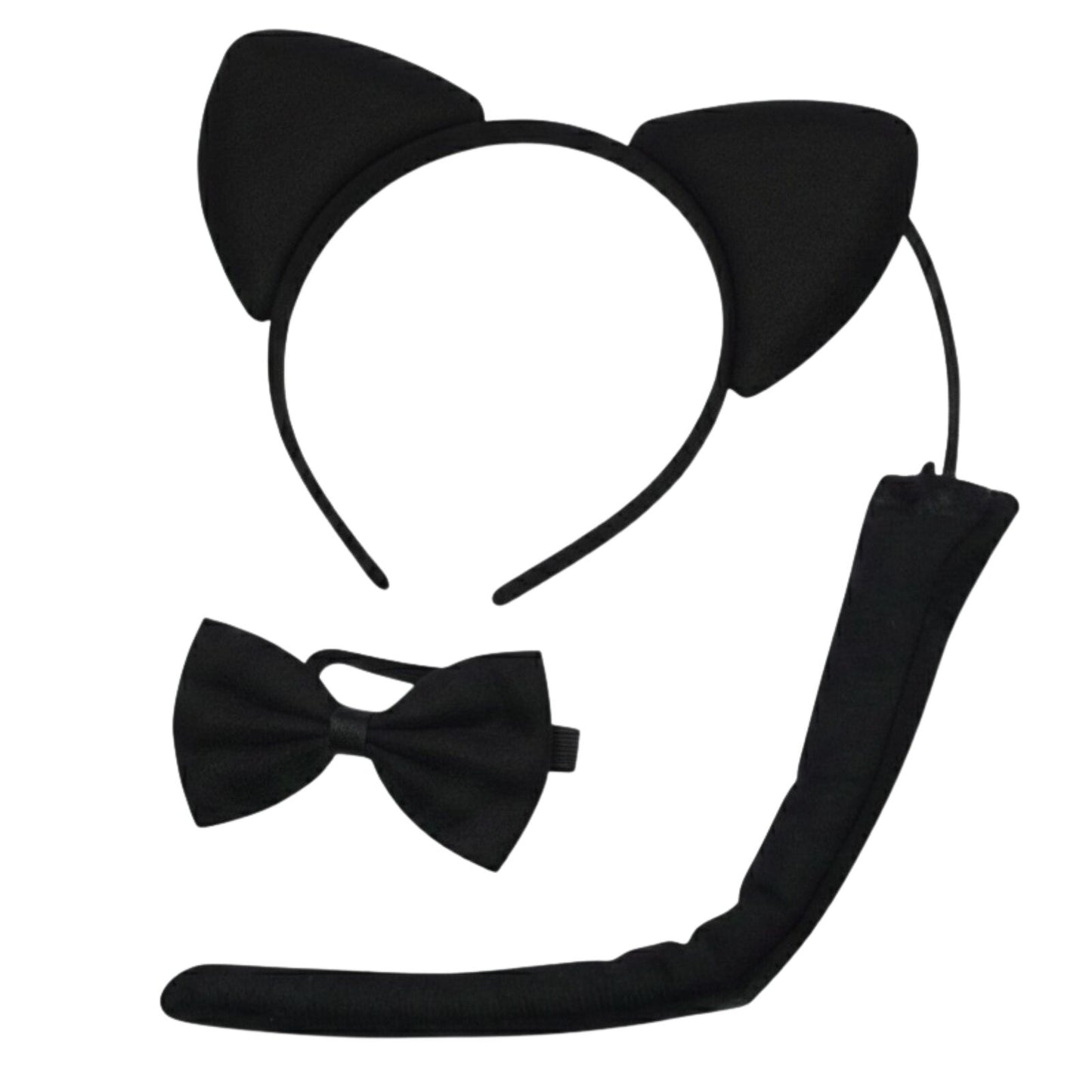 BLACK CAT EARS HEADBAND w Bow Tail Animal Costume Halloween Party Hair Accessory V563-FF-2569-7