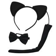 BLACK CAT EARS HEADBAND w Bow Tail Animal Costume Halloween Party Hair Accessory V563-FF-2569-7