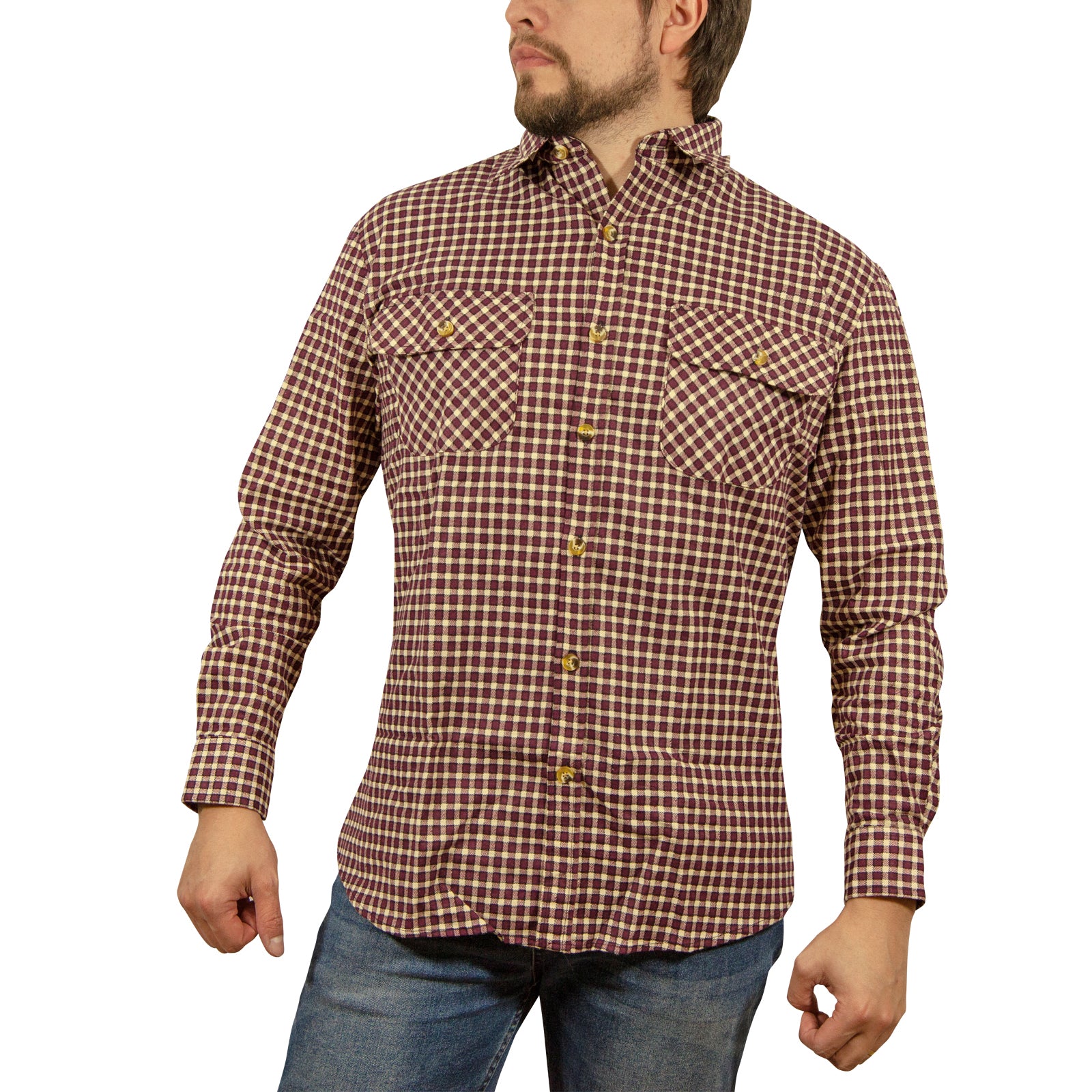 Mens FLANNELETTE SHIRT Check 100% COTTON Flannel Vintage Long Sleeve - 97 (Full Placket) - L V563-FLSHT2015-FP97-L