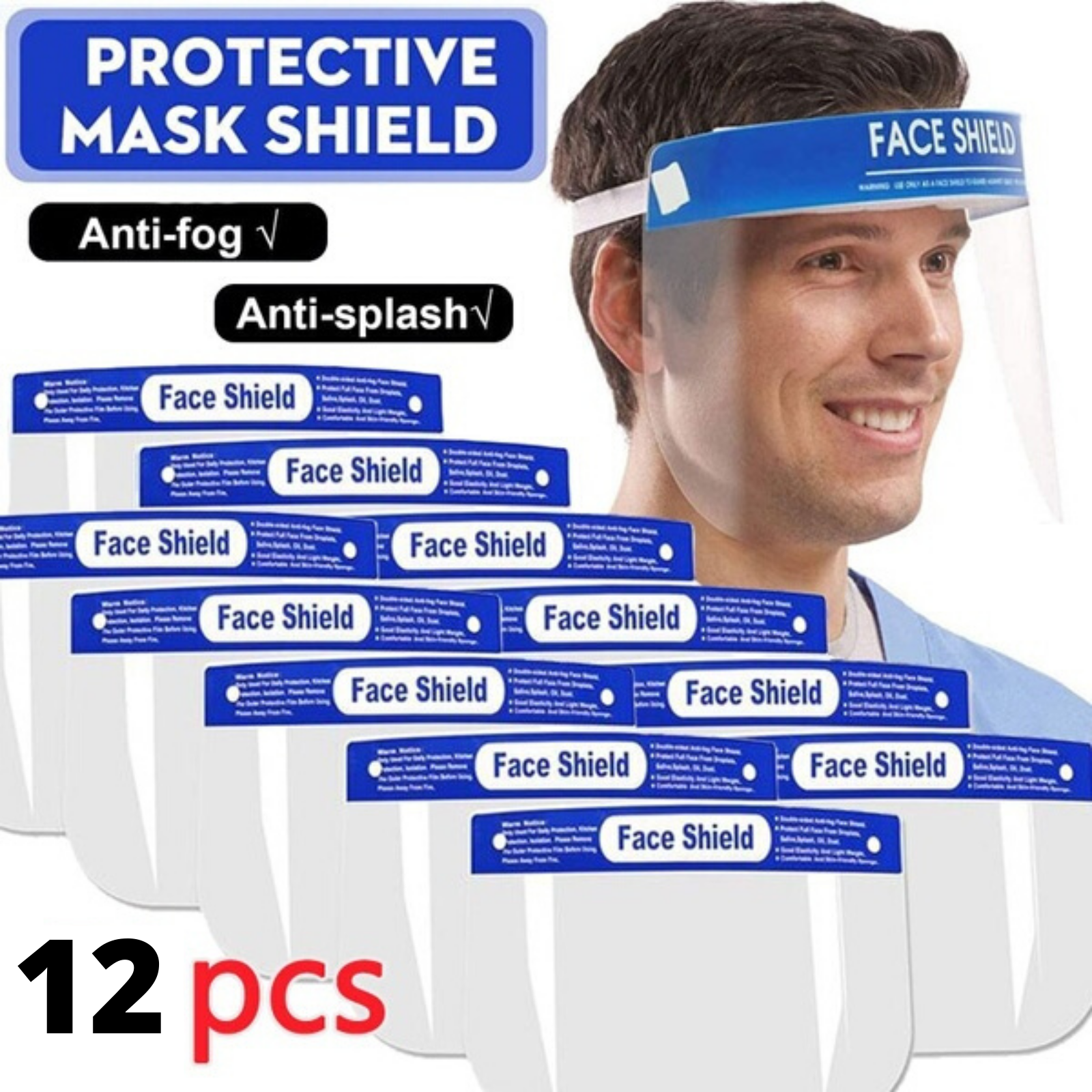 12x Safety Full Face Shield Clear Glasses Anti-Fog Eye Protector Shop Dental V563-FS-1_12PCS