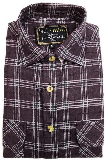 Mens Flannelette Shirt 100% Cotton Check Authentic Flannel Long Sleeve Vintage - Burgundy - S V563-FS-FP18-BURGUNDY97-S