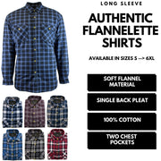 Mens Flannelette Shirt 100% Cotton Check Authentic Flannel Long Sleeve Vintage - Burgundy - S V563-FS-FP18-BURGUNDY97-S