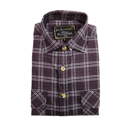 Mens Flannelette Shirt 100% Cotton Check Authentic Flannel Long Sleeve Vintage - Burgundy - S V563-FS-FP18-BURGUNDY97-S