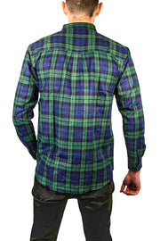 Mens Flannelette Long Sleeve Shirt 100% Cotton Check Authentic Flannel - Full Placket - Green - L