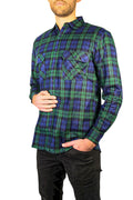 Mens Flannelette Long Sleeve Shirt 100% Cotton Check Authentic Flannel - Full Placket - Green - M