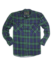 Mens Flannelette Long Sleeve Shirt 100% Cotton Check Authentic Flannel - Full Placket - Green - M