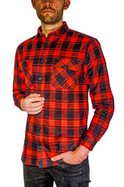 Mens Flannelette Long Sleeve Shirt 100% Cotton Check Authentic Flannel - Full Placket - Red  - 3XL