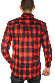 Mens Flannelette Long Sleeve Shirt 100% Cotton Check Authentic Flannel - Full Placket - Red  - 3XL