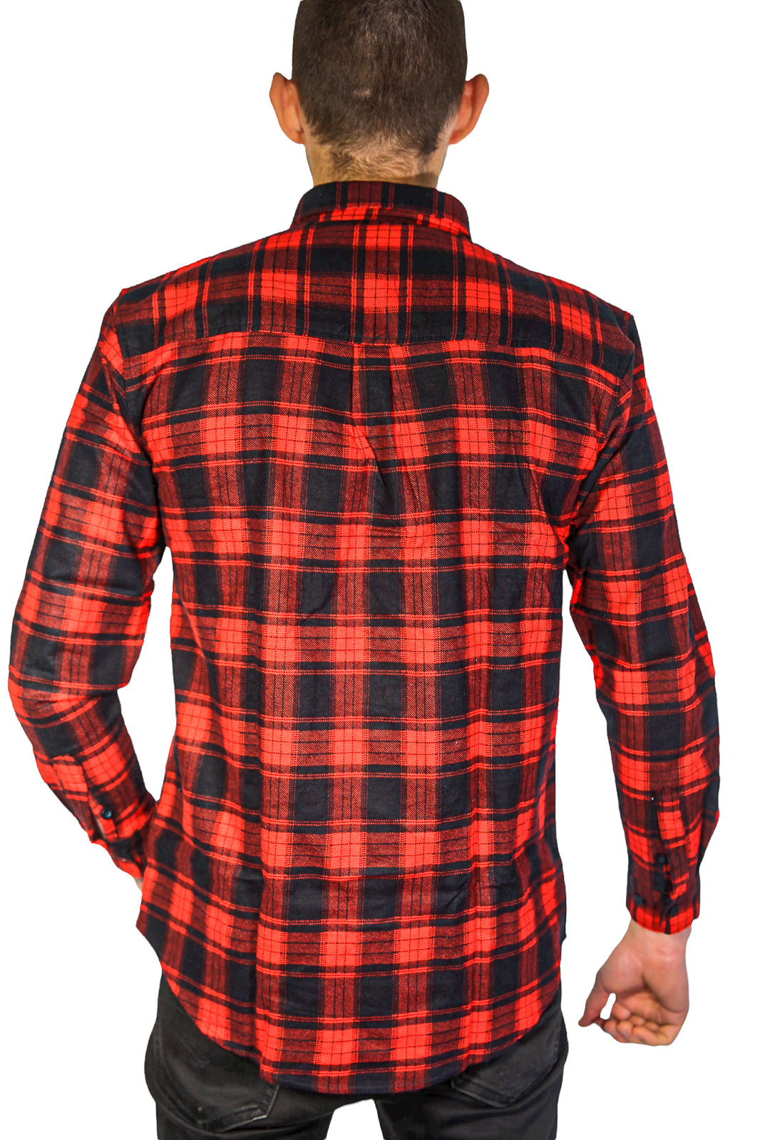 Mens Flannelette Long Sleeve Shirt 100% Cotton Check Authentic Flannel - Full Placket - Red - M V563-FS-FP20-90-M