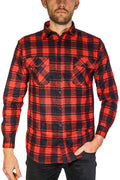 Mens Flannelette Long Sleeve Shirt 100% Cotton Check Authentic Flannel - Full Placket - Red  - XL
