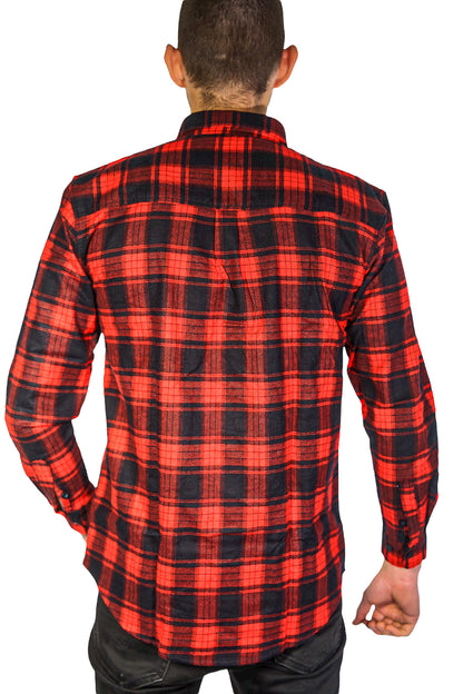 Mens Flannelette Long Sleeve Shirt 100% Cotton Check Authentic Flannel - Full Placket - Red - XL V563-FS-FP20-90-XL