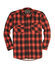 Mens Flannelette Long Sleeve Shirt 100% Cotton Check Authentic Flannel - Full Placket - Red  - XL