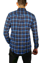 Mens Flannelette Long Sleeve Shirt 100% Cotton Check Authentic Flannel - Full Placket - Turquoise/Black - L V563-FS-FP21-36-L
