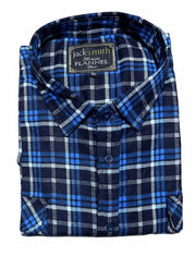 Mens Flannelette Long Sleeve Shirt 100% Cotton Check Authentic Flannel - Full Placket - Turquoise/Black - L V563-FS-FP21-36-L