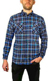 Mens Flannelette Long Sleeve Shirt 100% Cotton Check Authentic Flannel - Full Placket - Turquoise/Black - M V563-FS-FP21-36-M