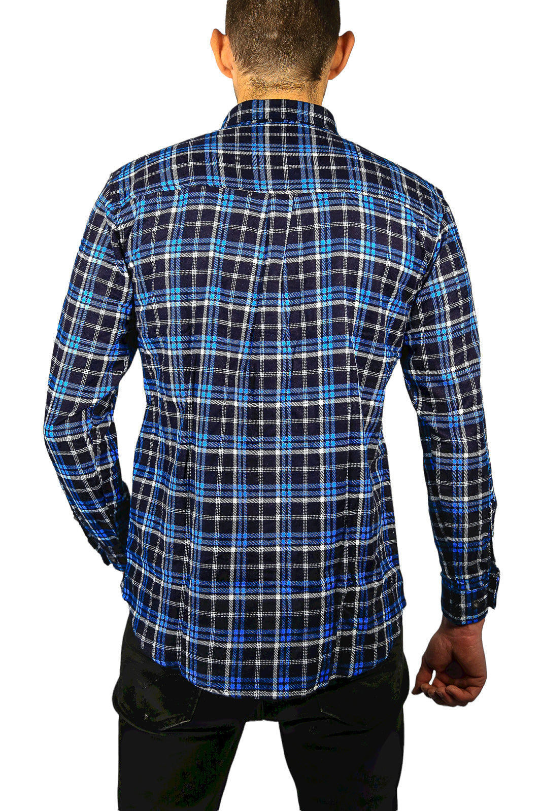 Mens Flannelette Long Sleeve Shirt 100% Cotton Check Authentic Flannel - Full Placket - Turquoise/Black - M V563-FS-FP21-36-M