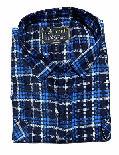 Mens Flannelette Long Sleeve Shirt 100% Cotton Check Authentic Flannel - Full Placket - Turquoise/Black - XL V563-FS-FP21-36-XL