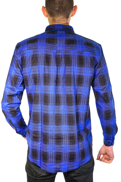 Mens Flannelette Long Sleeve Shirt 100% Cotton Check Authentic Flannel - Full Placket - Royal Blue - 3XL V563-FS-FP21-44-3XL