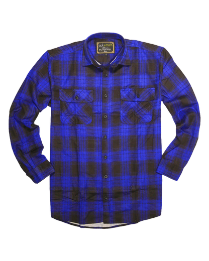 Mens Flannelette Long Sleeve Shirt 100% Cotton Check Authentic Flannel - Full Placket - Royal Blue - L V563-FS-FP21-44-L