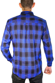 Mens Flannelette Long Sleeve Shirt 100% Cotton Check Authentic Flannel - Full Placket - Royal Blue - M V563-FS-FP21-44-M