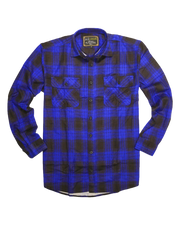 Mens Flannelette Long Sleeve Shirt 100% Cotton Check Authentic Flannel - Full Placket - Royal Blue  - XL