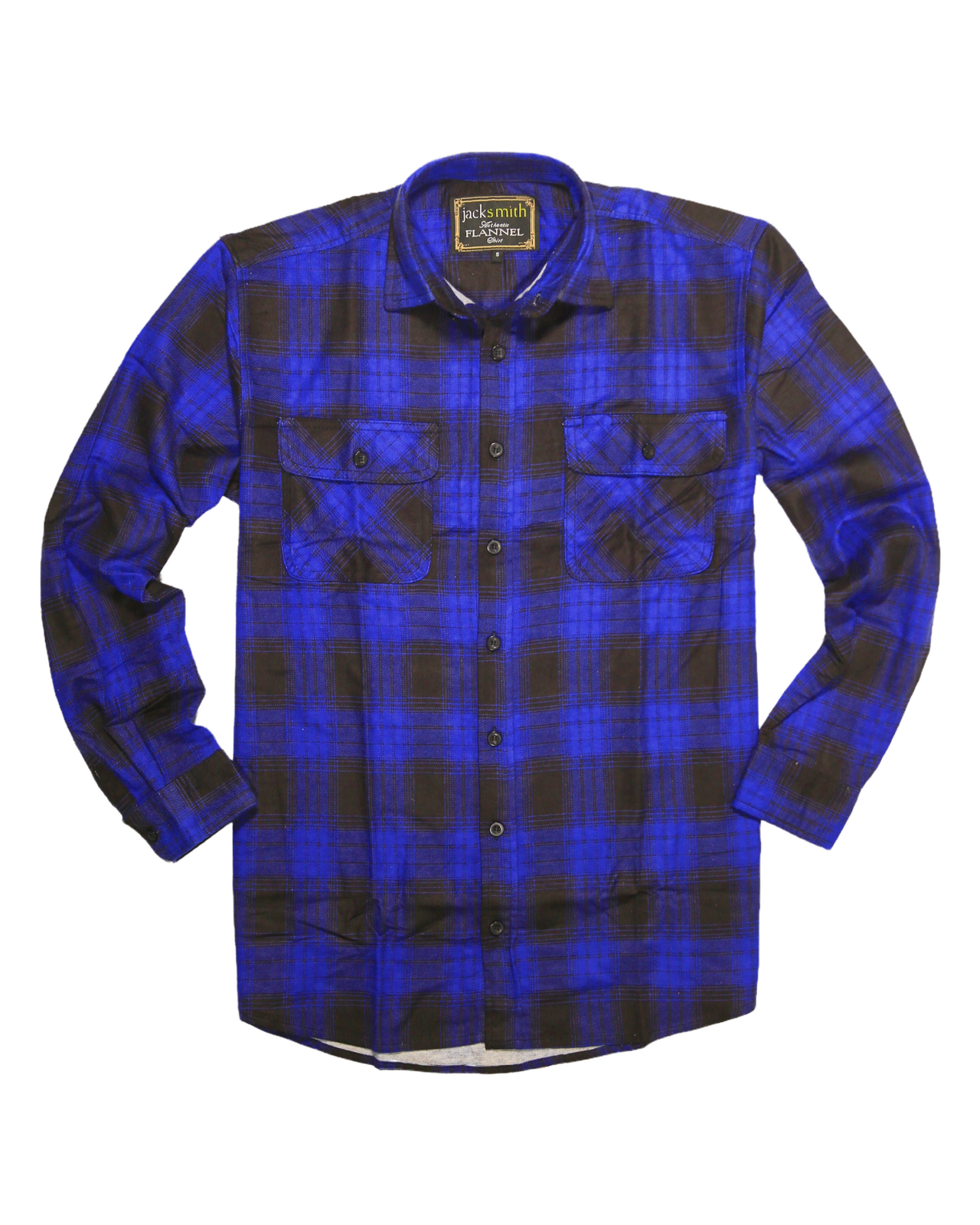 Mens Flannelette Long Sleeve Shirt 100% Cotton Check Authentic Flannel - Full Placket - Royal Blue  - XL