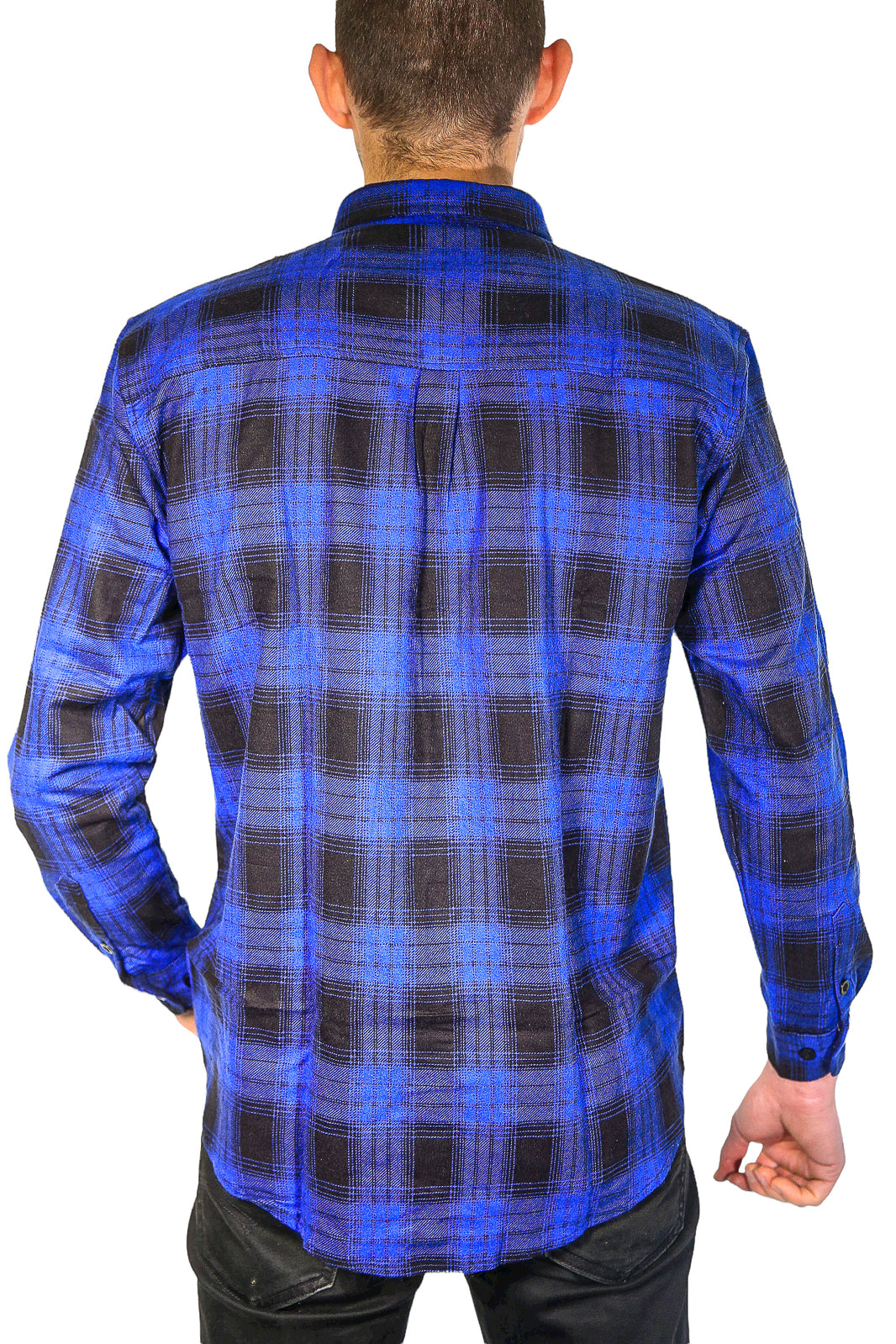Mens Flannelette Long Sleeve Shirt 100% Cotton Check Authentic Flannel - Full Placket - Royal Blue  - XXL