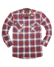Mens Flannelette Long Sleeve Shirt 100% Cotton Check Authentic Flannel - Full Placket - Navy/Red/White - 3XL